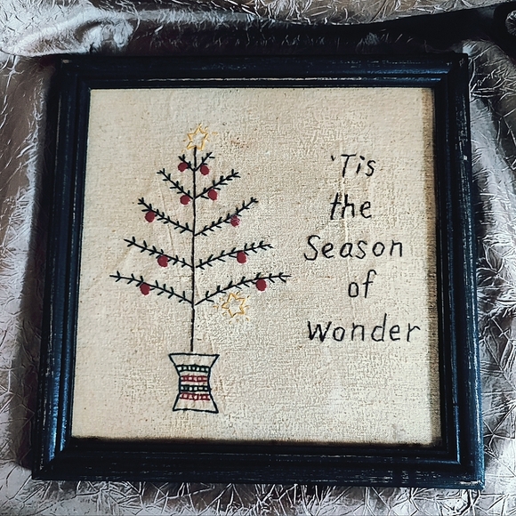 Framed Embroidery Embroidered Vintage Americana Reproduction Lover's Promise - Picture 4 of 4